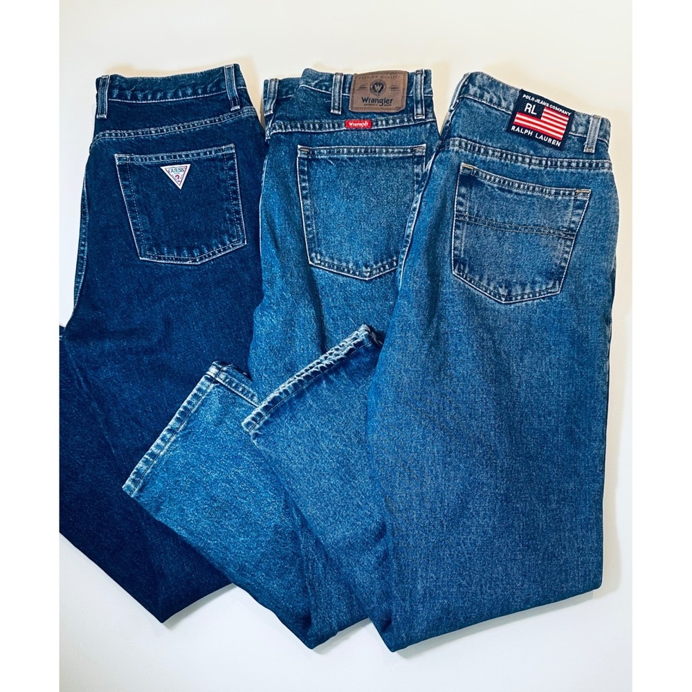 Vintage Jeans Lot 3 Pair Guess Wrangler Polo Ralph Lauren 34x29 Denim Bundle